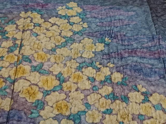 平和屋着物●訪問着　朧染め　重ね絞り　雲取り草花文　金通し地　正絹　逸品　DABC2190ud