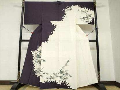 平和屋着物●訪問着　作家物　手描き　笹竹文　シルエット　金彩　正絹　逸品　DABC2191ud