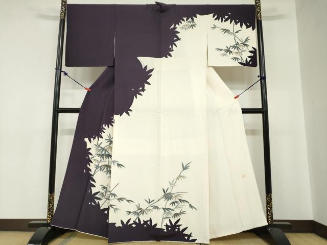 平和屋着物●訪問着　作家物　手描き　笹竹文　シルエット　金彩　正絹　逸品　DABC2191ud