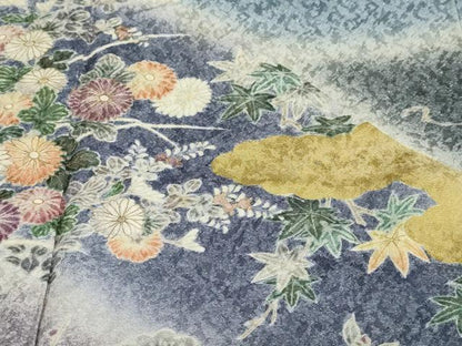 平和屋着物●訪問着　流水草花文　暈し染め　金彩　金通し地　正絹　逸品　DABC2192ud