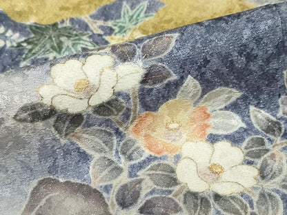 平和屋着物●訪問着　流水草花文　暈し染め　金彩　金通し地　正絹　逸品　DABC2192ud