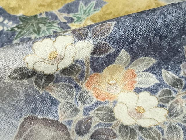 平和屋着物●訪問着　流水草花文　暈し染め　金彩　金通し地　正絹　逸品　DABC2192ud