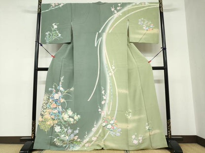 平和屋着物●訪問着　熨斗草花文　暈し染め　金彩　正絹　逸品　DABC2193ud
