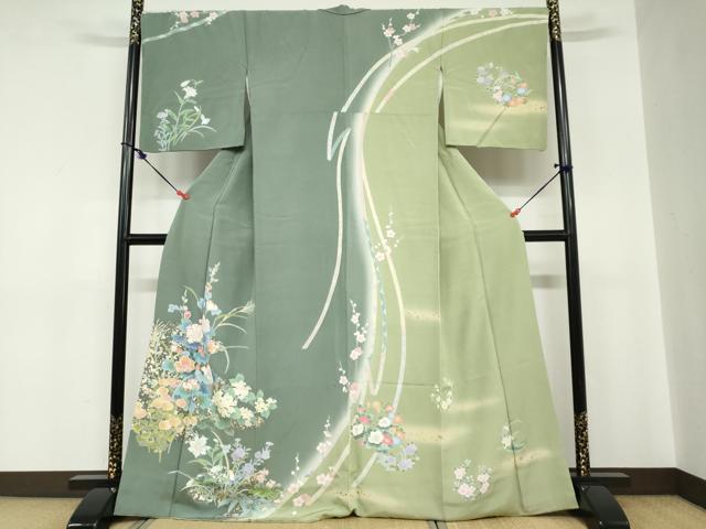 平和屋着物●訪問着　熨斗草花文　暈し染め　金彩　正絹　逸品　DABC2193ud