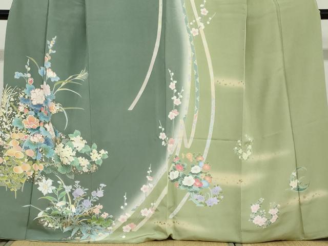 平和屋着物●訪問着　熨斗草花文　暈し染め　金彩　正絹　逸品　DABC2193ud