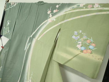 平和屋着物●訪問着　熨斗草花文　暈し染め　金彩　正絹　逸品　DABC2193ud