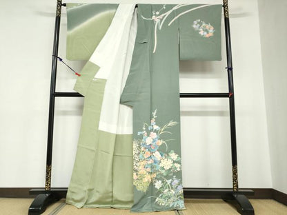 平和屋着物●訪問着　熨斗草花文　暈し染め　金彩　正絹　逸品　DABC2193ud
