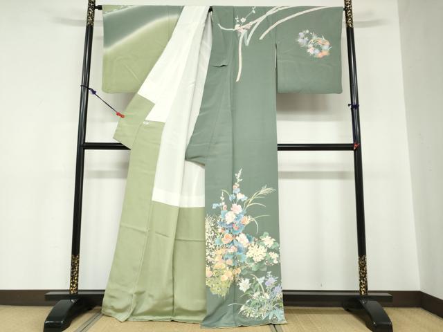 平和屋着物●訪問着　熨斗草花文　暈し染め　金彩　正絹　逸品　DABC2193ud