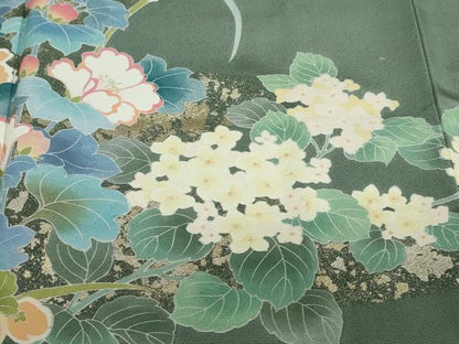 平和屋着物●訪問着　熨斗草花文　暈し染め　金彩　正絹　逸品　DABC2193ud