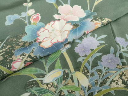 平和屋着物●訪問着　熨斗草花文　暈し染め　金彩　正絹　逸品　DABC2193ud