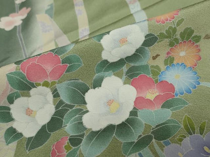 平和屋着物●訪問着　熨斗草花文　暈し染め　金彩　正絹　逸品　DABC2193ud