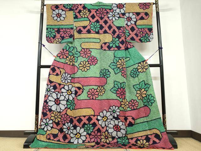平和屋着物●訪問着　総絞り　エ霞草花文　ロング丈　正絹　逸品　DABC2194ud