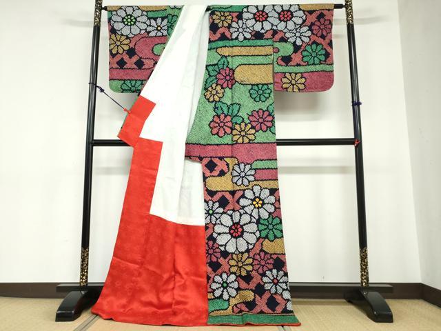 平和屋着物●訪問着　総絞り　エ霞草花文　ロング丈　正絹　逸品　DABC2194ud