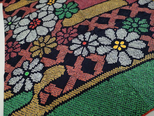 平和屋着物●訪問着　総絞り　エ霞草花文　ロング丈　正絹　逸品　DABC2194ud