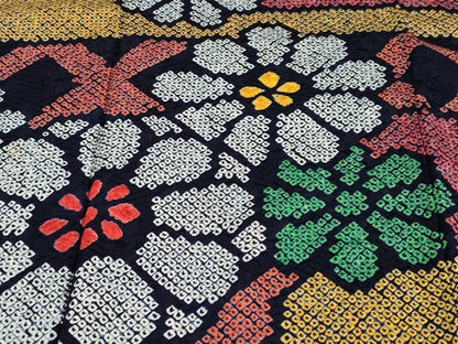 平和屋着物●訪問着　総絞り　エ霞草花文　ロング丈　正絹　逸品　DABC2194ud