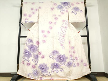 平和屋着物●訪問着　総絞り　草花文　正絹　逸品　DABC2200ud