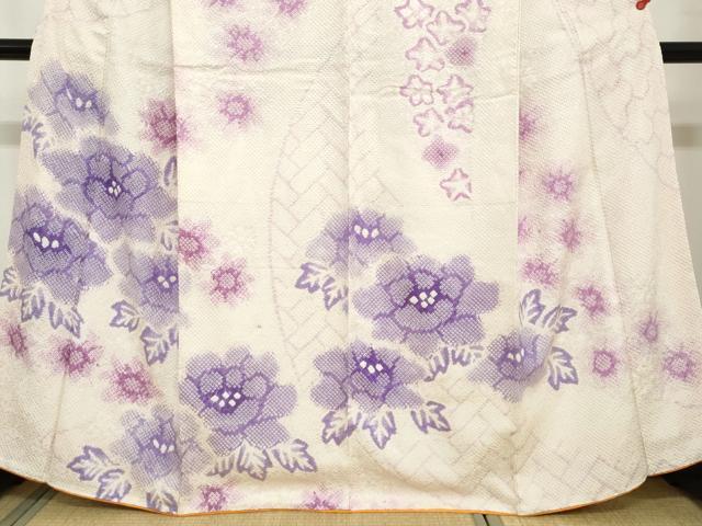 平和屋着物●訪問着　総絞り　草花文　正絹　逸品　DABC2200ud