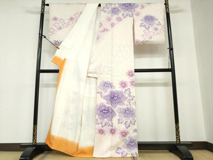 平和屋着物●訪問着　総絞り　草花文　正絹　逸品　DABC2200ud
