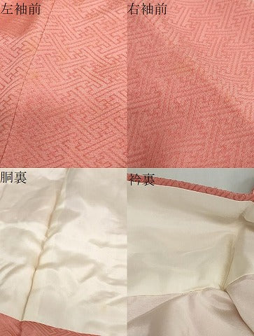 平和屋着物●上質な色無地　作家物　紗綾型地紋　甚三紅色　正絹　逸品　DABC2201ud