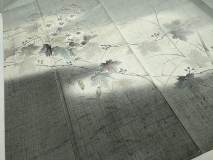 平和屋着物●訪問着　作家物　生紬　手描き　草花文　金彩　正絹　逸品　DABC2205ud