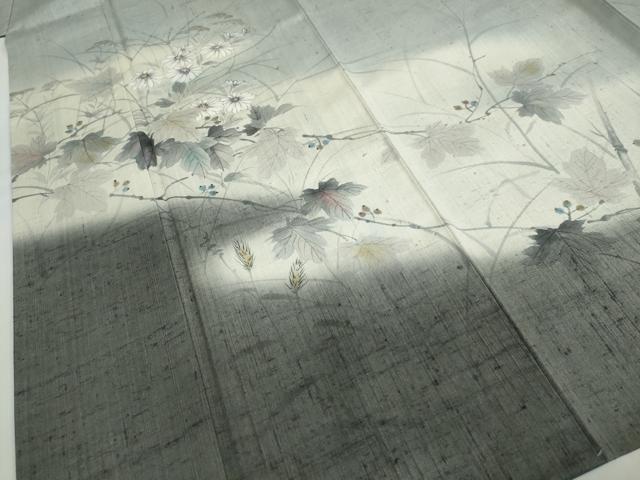 平和屋着物●訪問着　作家物　生紬　手描き　草花文　金彩　正絹　逸品　DABC2205ud