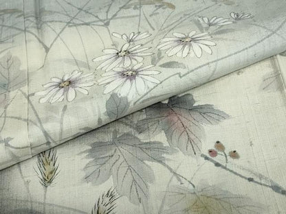 平和屋着物●訪問着　作家物　生紬　手描き　草花文　金彩　正絹　逸品　DABC2205ud