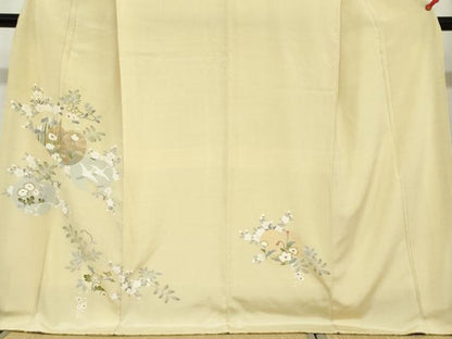 平和屋着物●訪問着　飛鶴草花文　金銀彩　正絹　逸品　DABC2208ud