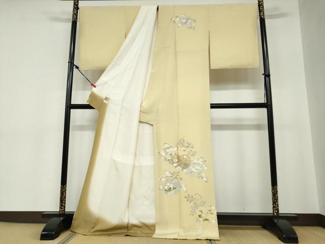 平和屋着物●訪問着　飛鶴草花文　金銀彩　正絹　逸品　DABC2208ud