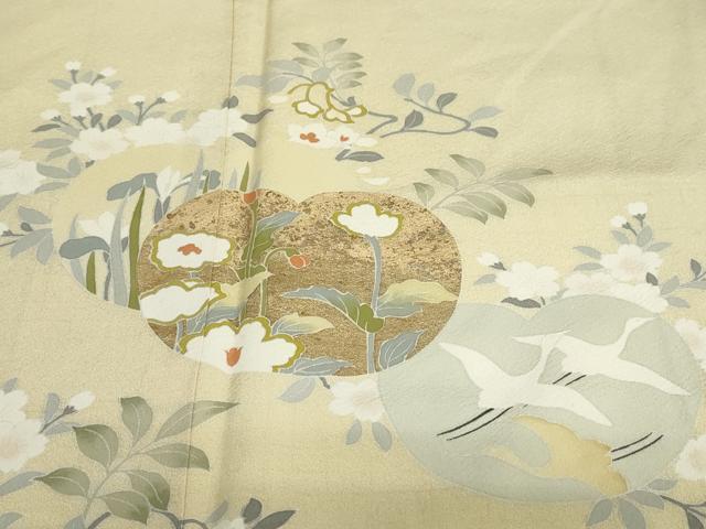 平和屋着物●訪問着　飛鶴草花文　金銀彩　正絹　逸品　DABC2208ud
