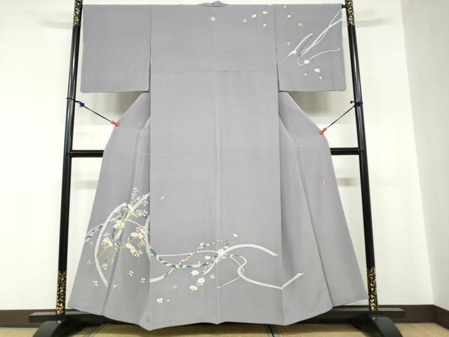 平和屋着物●本加賀友禅作家　小林喜代美　訪問着　熨斗草花文　正絹　逸品　DABC2209ud
