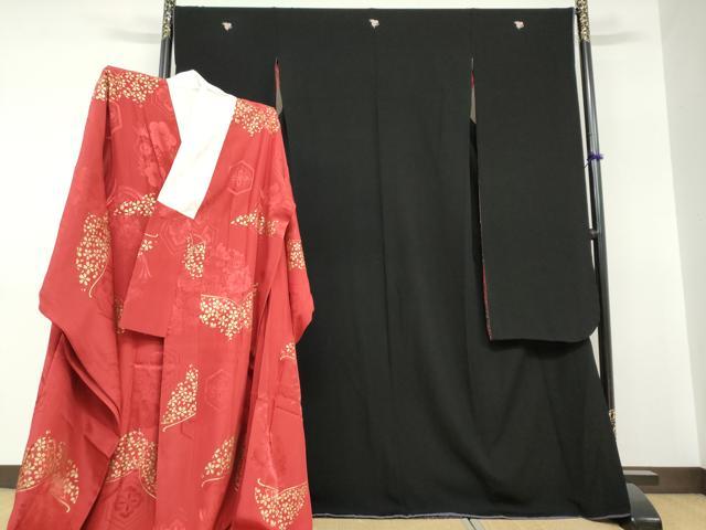 平和屋着物●豪華振袖・長襦袢（袷）セット　色無地　黒色　大丸扱い　正絹　逸品　DABC2220ud