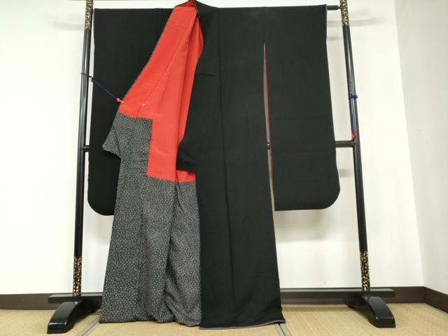 平和屋着物●豪華振袖・長襦袢（袷）セット　色無地　黒色　大丸扱い　正絹　逸品　DABC2220ud
