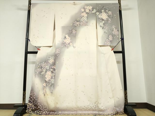 平和屋着物●訪問着　手描き　草花文　暈し染め　正絹　逸品　DABC2225ud