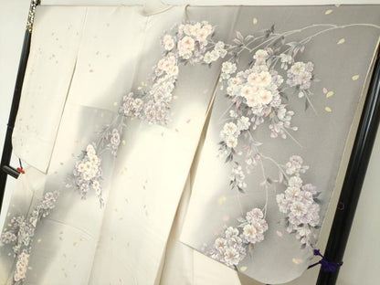 平和屋着物●訪問着　手描き　草花文　暈し染め　正絹　逸品　DABC2225ud