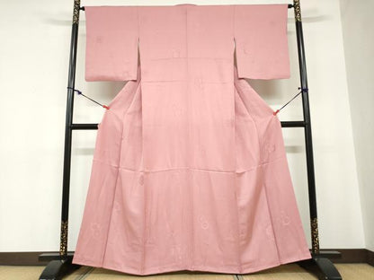 平和屋着物●上質な色無地　亀甲花地紋　薄紅色　正絹　逸品　DABC2228ud