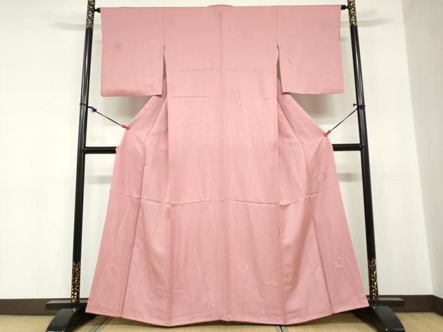 平和屋着物●上質な色無地　亀甲花地紋　薄紅色　正絹　逸品　DABC2228ud