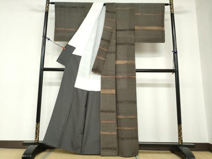 平和屋着物●上質な小紋　紬地　横段草花文　正絹　逸品　未使用　DABC2229ud