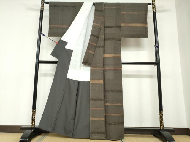 平和屋着物●上質な小紋　紬地　横段草花文　正絹　逸品　未使用　DABC2229ud