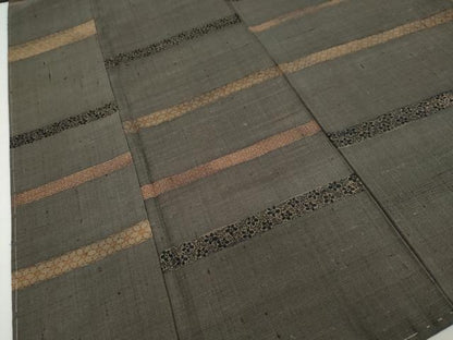 平和屋着物●上質な小紋　紬地　横段草花文　正絹　逸品　未使用　DABC2229ud
