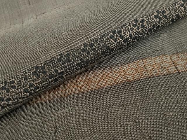 平和屋着物●上質な小紋　紬地　横段草花文　正絹　逸品　未使用　DABC2229ud