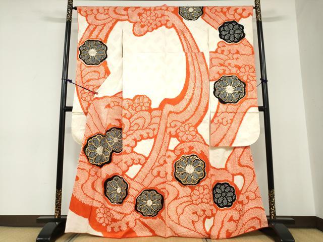 平和屋着物●豪華振袖　駒刺繍　絞り　立波舞花文　正絹　逸品　DABC2234ud