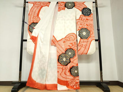 平和屋着物●豪華振袖　駒刺繍　絞り　立波舞花文　正絹　逸品　DABC2234ud