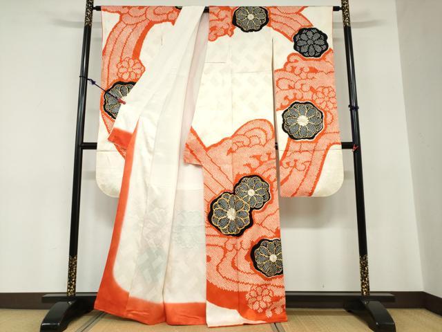 平和屋着物●豪華振袖　駒刺繍　絞り　立波舞花文　正絹　逸品　DABC2234ud