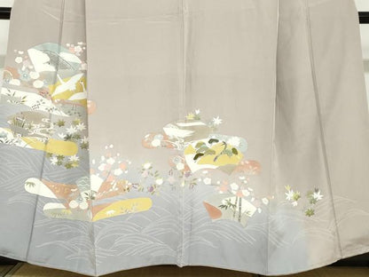 平和屋着物●色留訪問着　流水地紙飛鶴草花文　金彩　健勝苑扱い　正絹　逸品　未使用　DABC2236ud