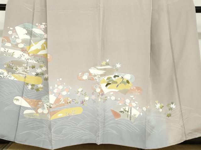 平和屋着物●色留訪問着　流水地紙飛鶴草花文　金彩　健勝苑扱い　正絹　逸品　未使用　DABC2236ud
