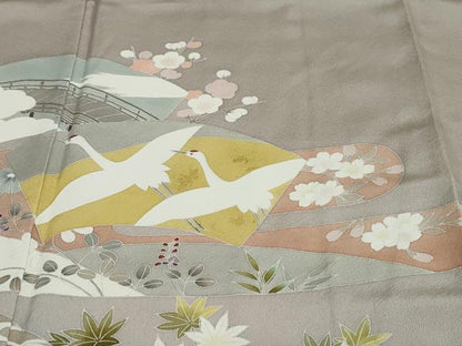 平和屋着物●色留訪問着　流水地紙飛鶴草花文　金彩　健勝苑扱い　正絹　逸品　未使用　DABC2236ud