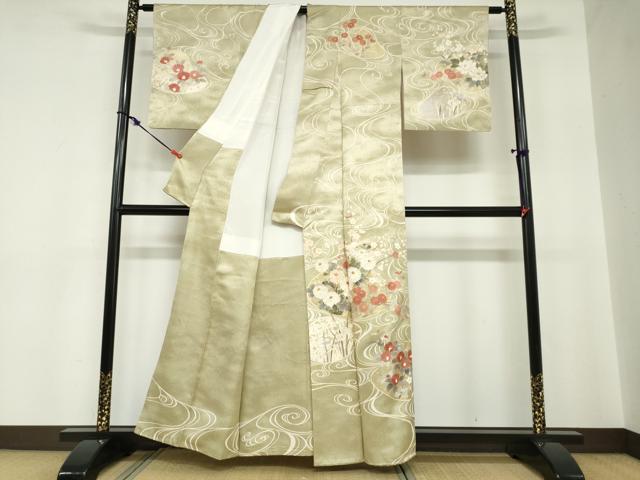 平和屋着物●訪問着　駒刺繍　流水貝合わせ草花文　金彩　正絹　逸品　DABC2237ud
