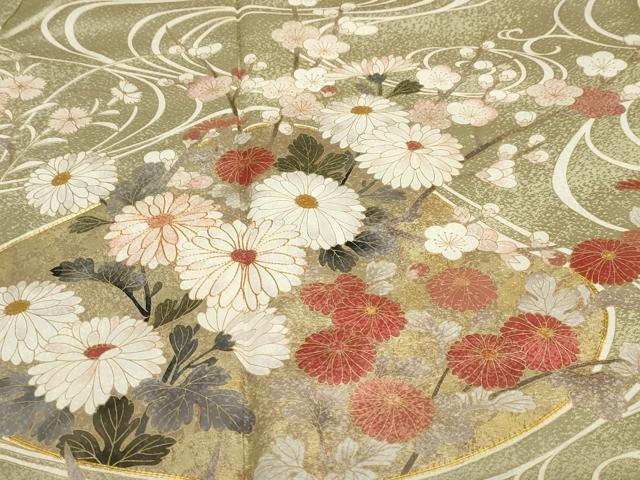 平和屋着物●訪問着　駒刺繍　流水貝合わせ草花文　金彩　正絹　逸品　DABC2237ud
