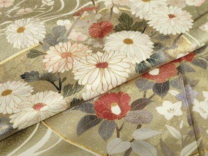 平和屋着物●訪問着　駒刺繍　流水貝合わせ草花文　金彩　正絹　逸品　DABC2237ud