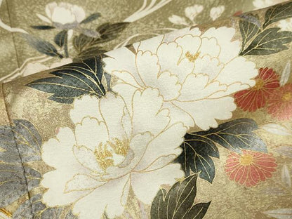 平和屋着物●訪問着　駒刺繍　流水貝合わせ草花文　金彩　正絹　逸品　DABC2237ud